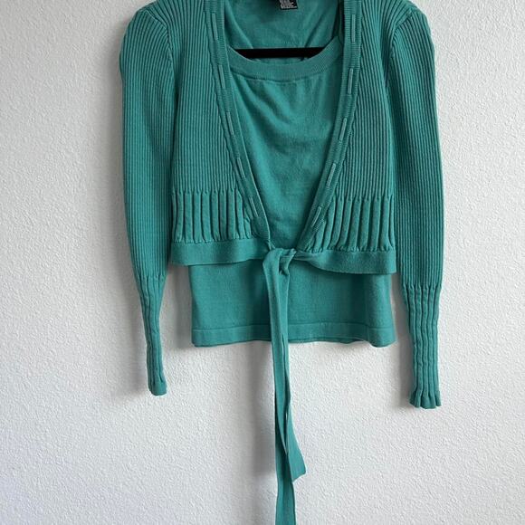 Vintage turquoise blue tie up cardigan - Picture 3 of 6